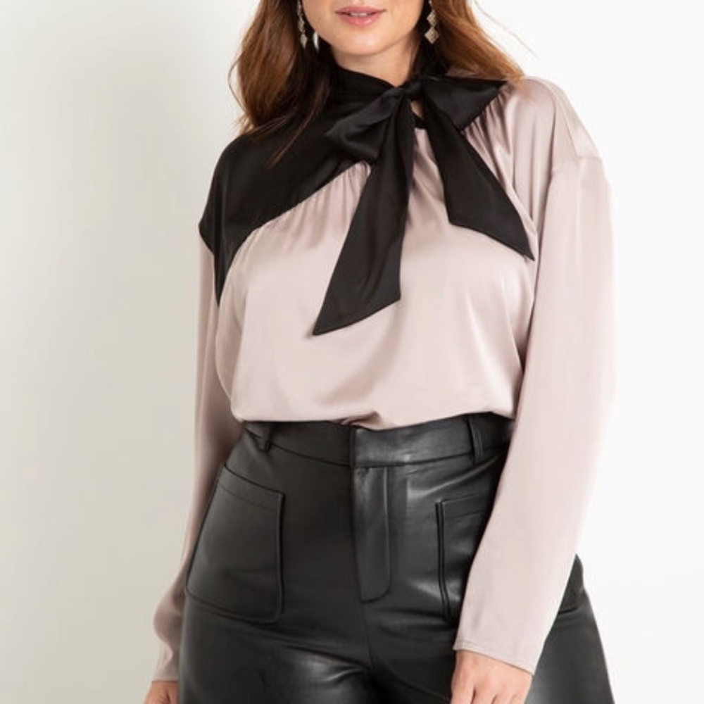 Eloquii Colorblocked Tie Neck Blouse